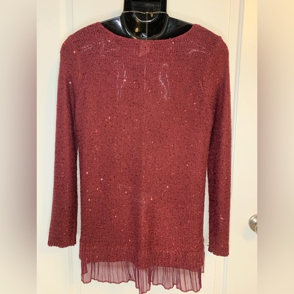 Women’s Faded Glory Maroon Sweater with Sequin & Sheer detail, XL (16-18), EUC - Picture 3 of 9